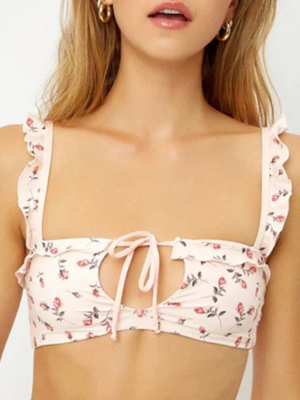 Frankie's Bikinis Cream Floral Ruffle Tie Bikini